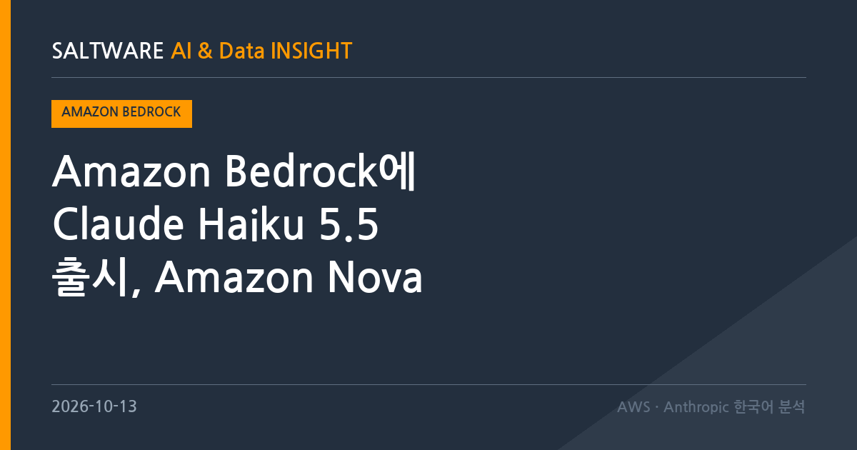 Amazon Bedrock에 Claude Haiku 5.5 출시, Amazon Nova 2.5 Sonic 공개 등 AWS 주간 소식